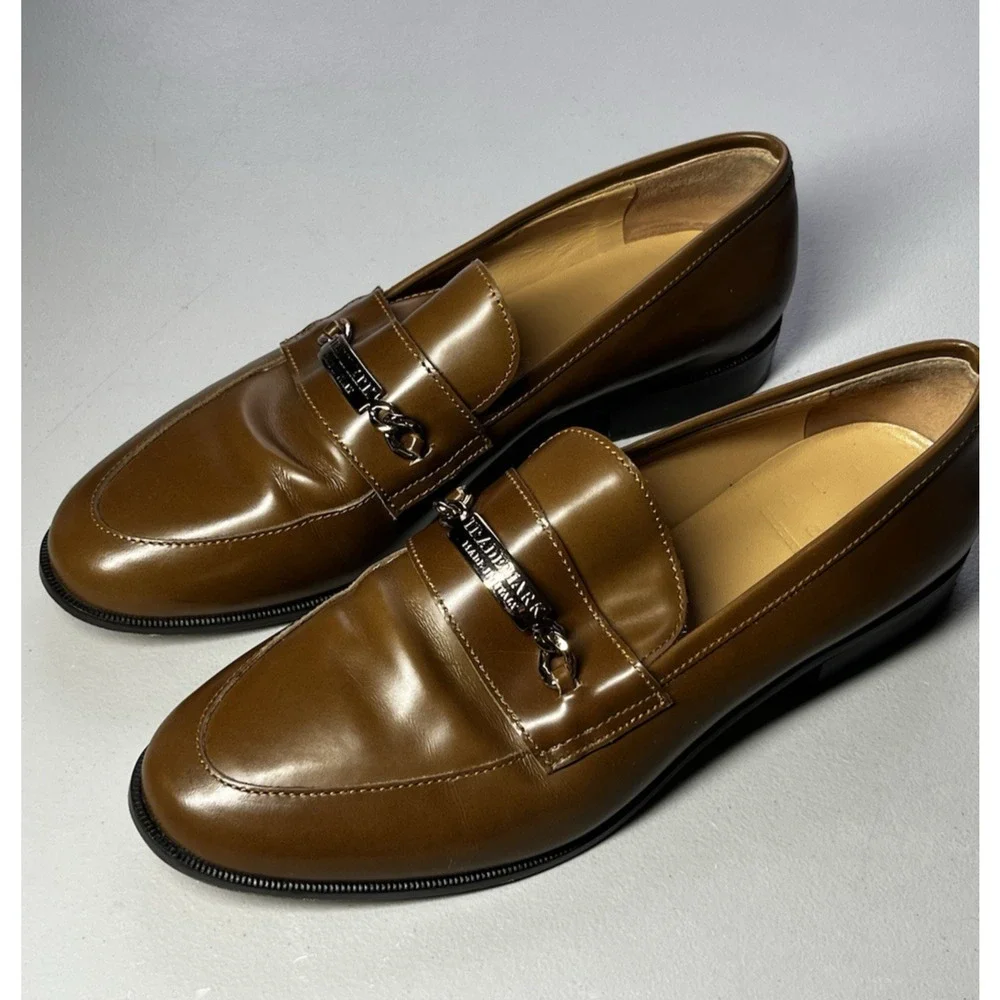 Brown Leather Loafers Dress Shoes Womens 39 Made in Italy 